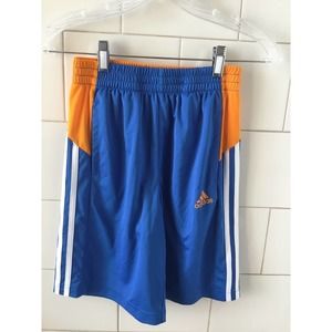 Adidas Boy’s Athletic Pull On Shorts Blue & Orange White Stripes M